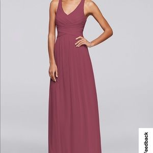 Mesh Long Bridesmaid Dress with Crisscross Back
DAVID'S BRIDAL. Color is Chianti
